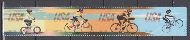 (F) USA #4690a Bicycling Strip of 4 Forever  Stamps MNH