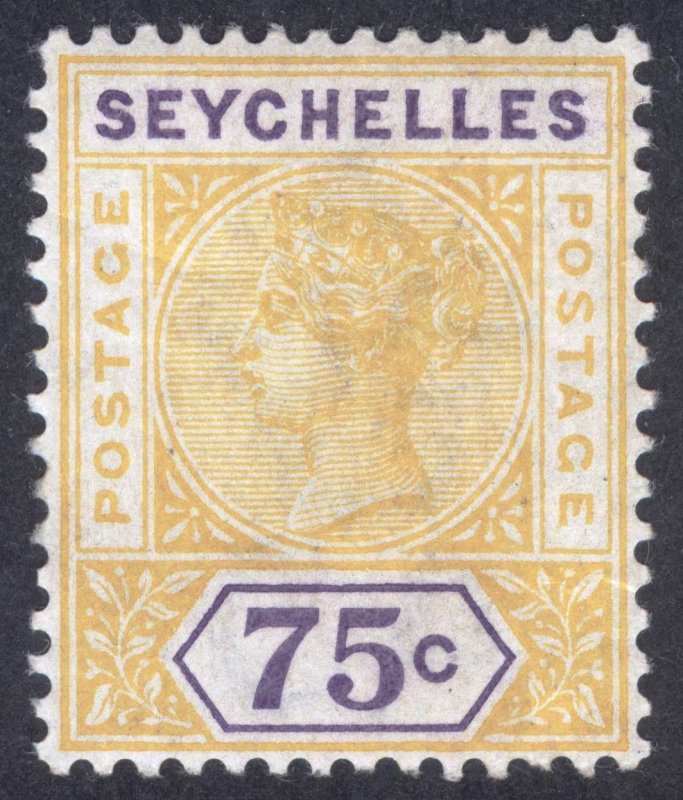 Seychelles 1900 75c Yell & Vio REPAIRED S Scott 17var SG 33a MLH Cat £705($888)