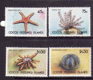 Cocos Is.-Sc#237-40- id10-unused NH set-Marine Life-Sea Star-Urchins-1991-
