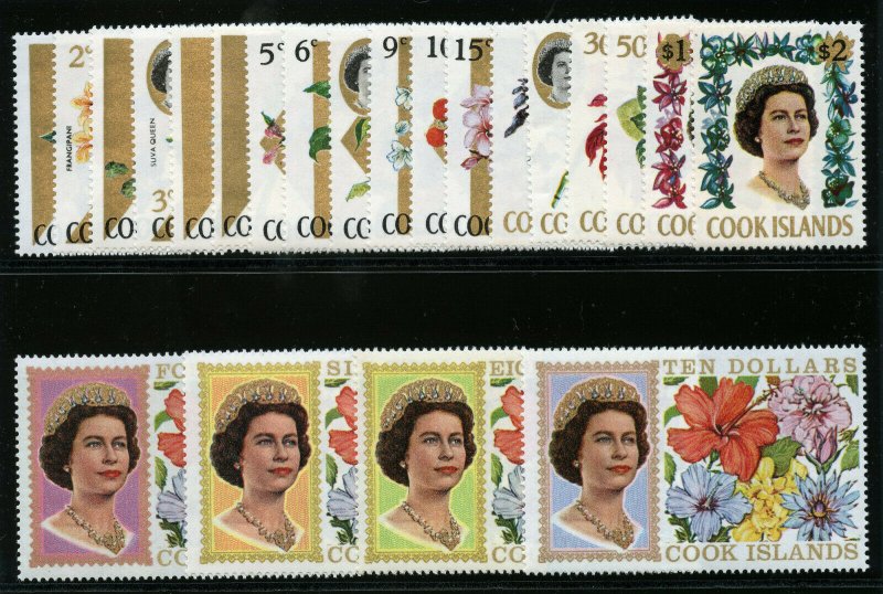 Cook Islands 1967 QEII Definitives set complete MNH. SG 227A-248A inc 233A.