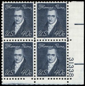 US #1292a PAINE MNH LR PLATE BLOCK #31338 SHINY GUM