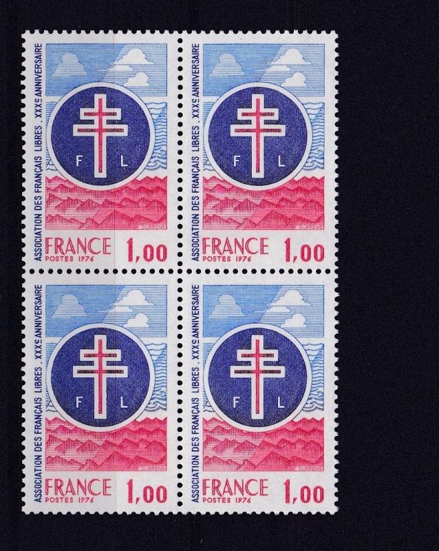 FRANCE  1976   S G  2136   1F         VALUE  BLOCK OF 4  MNH  NO F220 