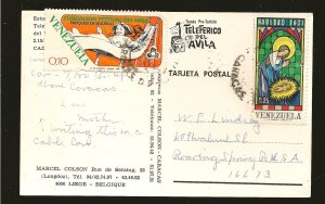 Venezuela 992 & 1050 on Postmarked 1973 to USA Postcard Used