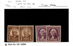 United States Postage Stamp, #686 NH, 687, 721-722 Mint LH, 1930-32 (AH)