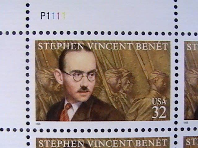 U.S.# 3221-MINT/NH--PANE OF 20---LITERARY ARTS/STEPHEN VINCENT BENET----1998