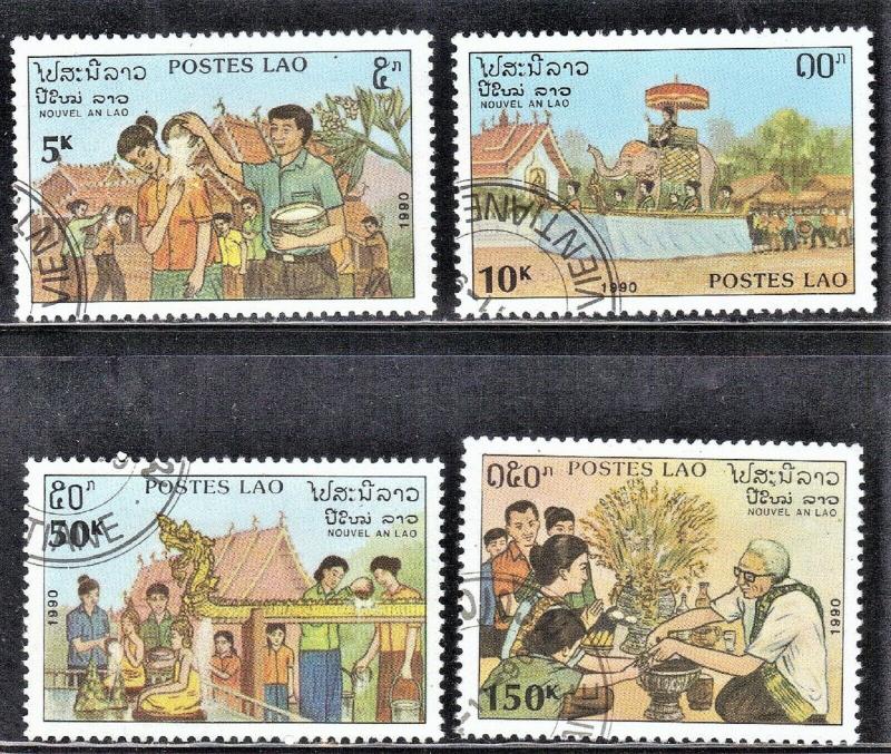 LAOS STAMPS SC# 994-97  *CTO* 1990  NEW YEARS   SEE SCAN