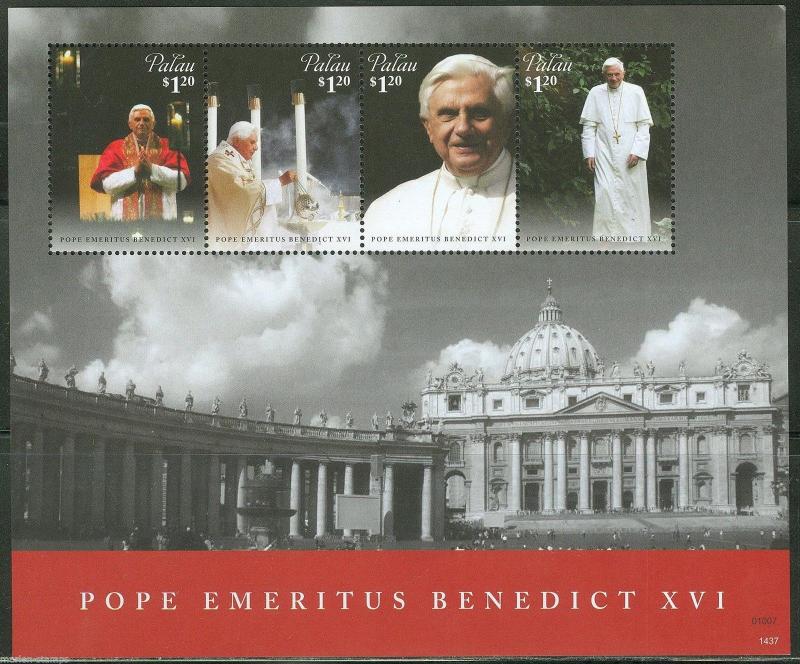 PALAU  2014 POPE EMERITUS BENEDICT XVI SHEET OF FOUR STAMPS  MINT  NH 
