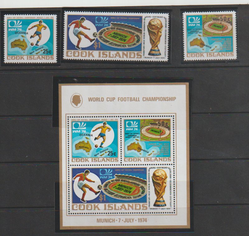 Cook Islands Scott #403-405a  NH set-Sports-World Cup Soccer-1974 with mount