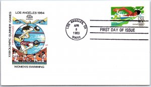 U.S. FIRST DAY COVER 1984 SUMMER OLYMPIC GAMES LOS ANGELES WOMEN'S SWIMMING HF