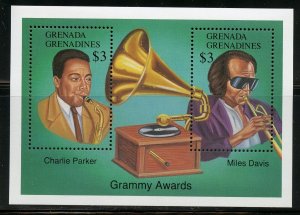 GRENADA GRENADINES GRAMMY AWARDS CHARLIE PARKER/MILES DAVIS S/S MINT NH AS SHOWN