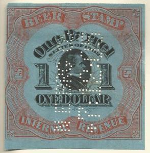 U.S. Scott #REA 80c Beer Stamp- Used Single Light Blue Paper