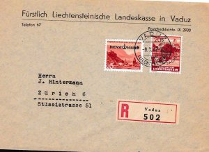 Lichtenstein 1947 OFFICIAL Registered Cover D23 & D31 the 20rp from two issues