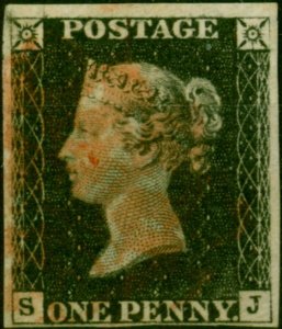 GB 1840 1d Penny Black SG2 Pl. 4 (S-J) Fine Used 4 Good Margins Red MX