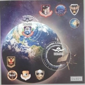 RA) 2021, COLOMBIA, SPACE UNIT OF THE AIR FORCE, COAT OF ARMAS, MINISHEET