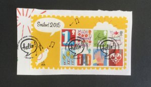 2015 GB MS 3678 Smilers used minisheet. 8 different 1st class stamps. Ex FDC