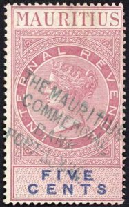 Mauritius Internal Revenue BF27 5c Red and Blue