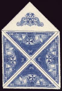 SPAIN Scott #428 1930 triangle block of 4 selvage, Columbus Tribute, mint NH