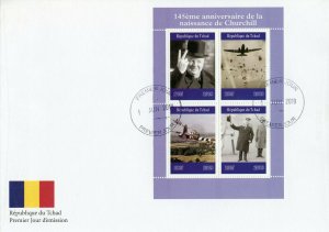 Chad 2019 FDC Winston Churchill 4v M/S Cover People Military Aviation Stamps