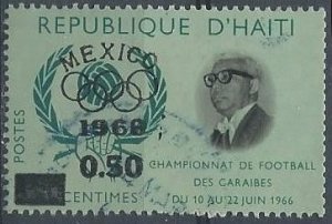 Haiti 578 (used) 50c on 15c Soccer Festival, Mexico Olympics ovpt (1968)