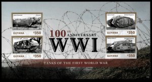 Guyana 2014 - World War I - Sheet of 4 IMPERF Stamps - Scott #4289 - MNH