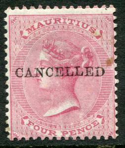 MAURITIUS Postage Stamp #35 Mint Lightly Hinged CANCELLED OVERPRINT