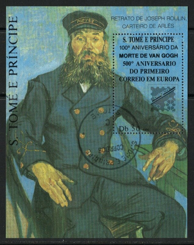 Thematic stamps ST.THOMAS & PRINCE 1990 VAN GOGH (BELGICA) Mi. Bl.248 used