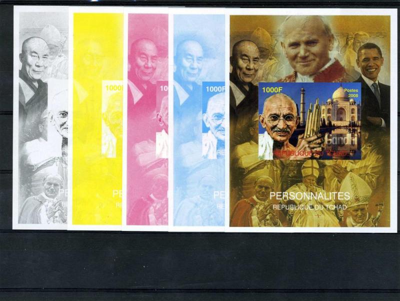 Chad 2008 Pope John Paul II & Gandhi Barack Obama (4) Color proofs+original