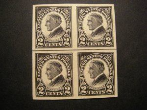 Scott 611, 2 cent IMPERF Harding Block, Horizontal line, Mint hinged Beauty