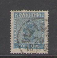 Sweden Sc 8 1858 12 ore blue Coat of Arms stamp used