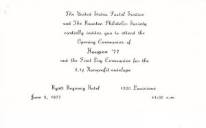 USPS 1st Day Ceremony Invitation #U578 Non-Profit Stamped Envelope HOUPEX 1977