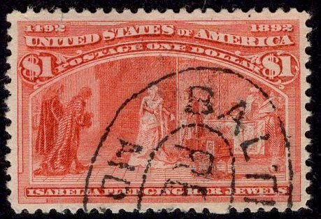 US Stamp #241 $1 Dollar Columbian USED SCV $525. Fantastic color, Margins!