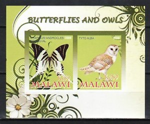 Malawi, 2008 Cinderella issue. Butterflies & Owls, IMPERF sheet of 2.