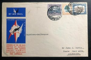 1934 Capetown South Africa First Flight Cover FFC To Melbourne Australia Imperia