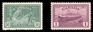 Canada #272-273 Cat$67.50, 1946 50c and $1, never hinged