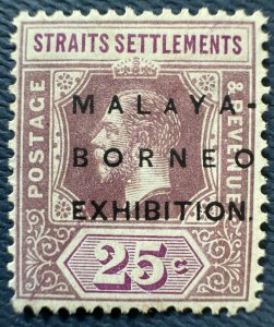 MALAYA-BORNEO EXHIBITION MBE opt STRAITS KGV 25c Small A MLH SG#245d M5514
