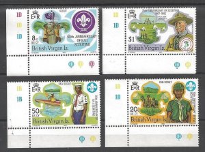 1982 British Virgin Islands Boy Scout 75th anniversary corner plate singles