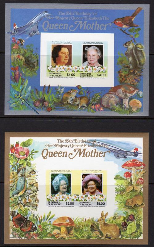 St.Vincent Grenadines 1985 Concorde/Mushrooms/Butterflies/Birds 2 SS IMPERFORATE