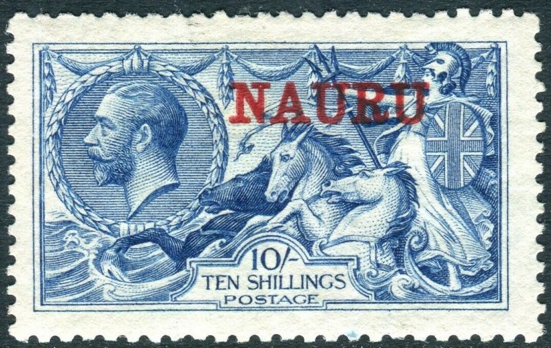 NAURU-1916-23 10/- Deep Bright Blue.  A mounted mint example, toned gum Sg 23d
