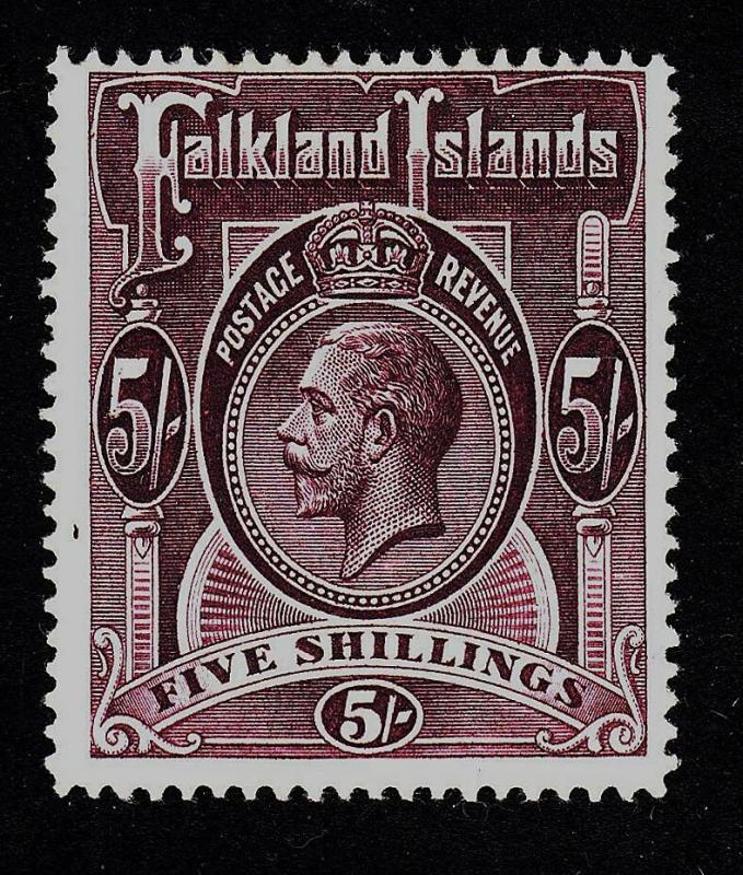 Falkland Islands Sc 38 Original Gum Hinged 1914 KGV 5sh Plum