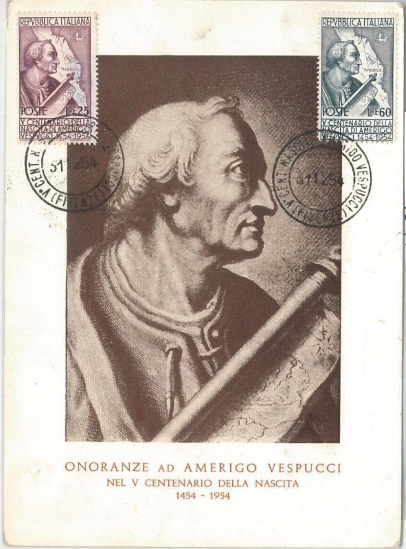 56824 -   ITALY -  POSTAL HISTORY - MAXIMUM CARD - 1954   Amerigo Vespucci