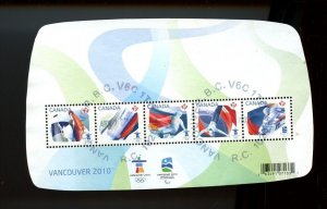 ? 2010 Olympics P x 5 stamps  Souvenir Sheet used Canada