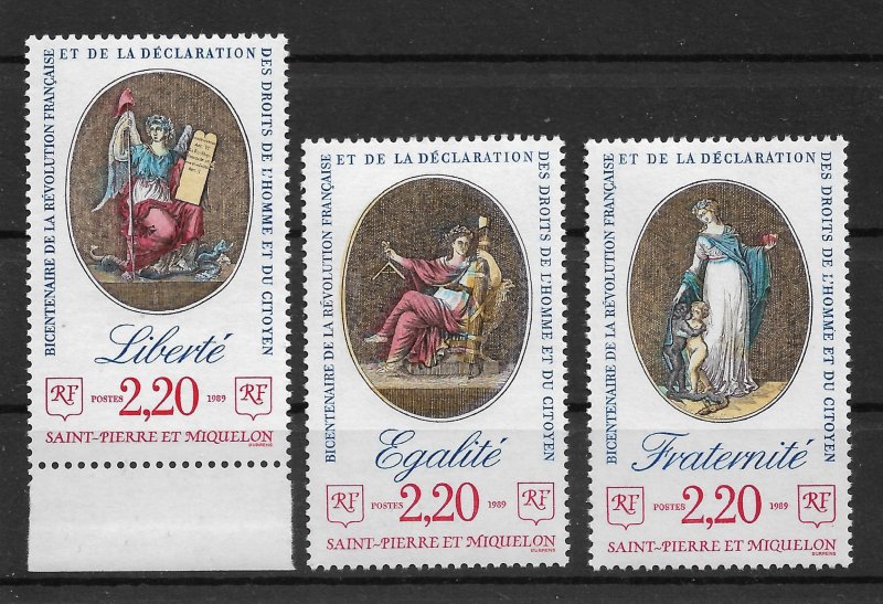 St.Pierre & Miquelon 1989, French Revolution, Scott # 514-516,VF MNH**OG (SL-1)