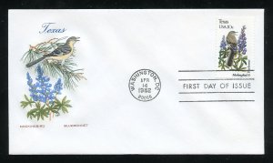 US 1995 Texas Mockingbird Bluebonnet UA Farnam cachet FDC