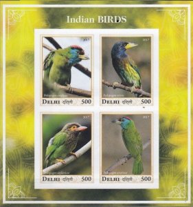 INDIA, DELHI - 2017 - Indian Birds #3 - Imperf 4v Sheet - Mint Never Hinged