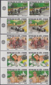 IVORY COAST SC# 611-15.1 CPL  MNH IMPERF PAIRS 75th ANN of GRAND PRIX