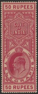 INDIA 1904 KEVII Telegraph 50R carmine. MNH **.