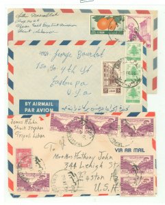 Lebanon  1950s covers (3). Fine stamps. Some rough opening.