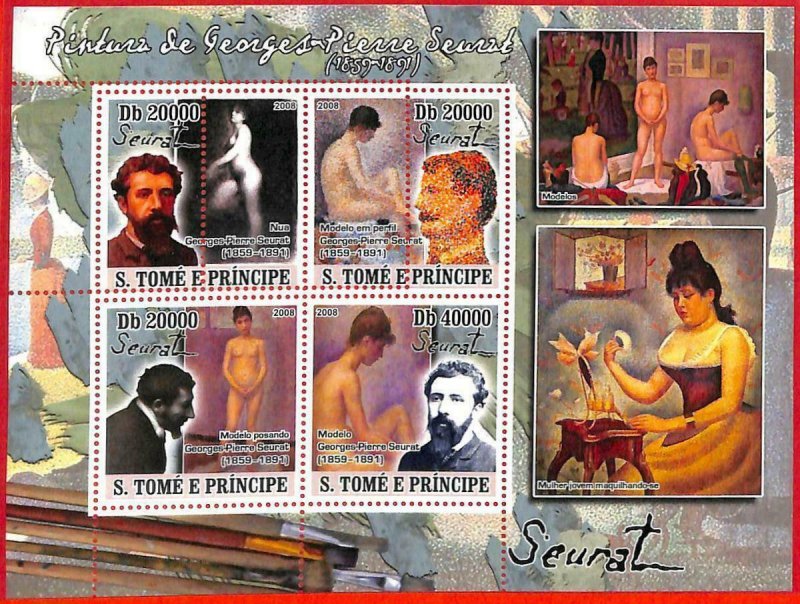 A3351 - SAO TOME & PRINCIPLE ERROR MISPERF small sheet: 2008 Seurat, Nudes art.-No.-