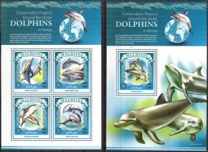 Maldive Islands 2015 Marine Life Dolphins Sheet + S/S MNH