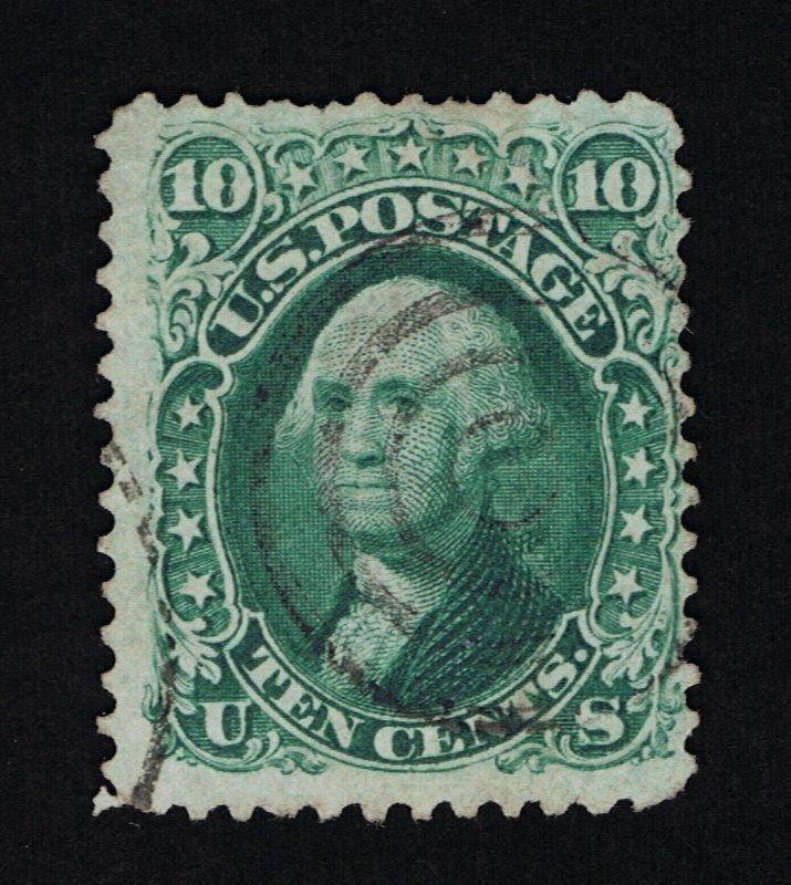 AFFORDABLE GENUINE SCOTT 68 POSTALLY USED 1861 GREEN NBNC 4-RING CANCEL APS CERT